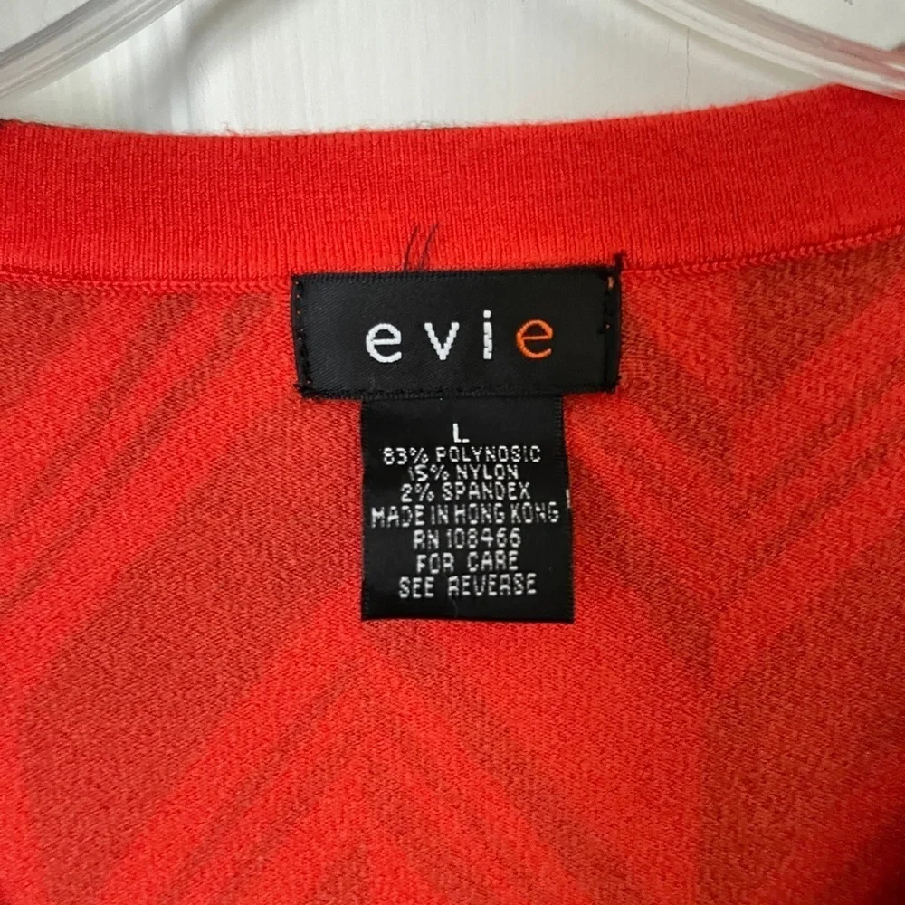 Evie Red Black Chevron Shirt‎ Stretch V-Neck Long Sleeve Nylon Blend Knit Top L